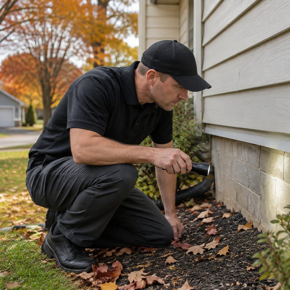 Technician inspecting a home foundation